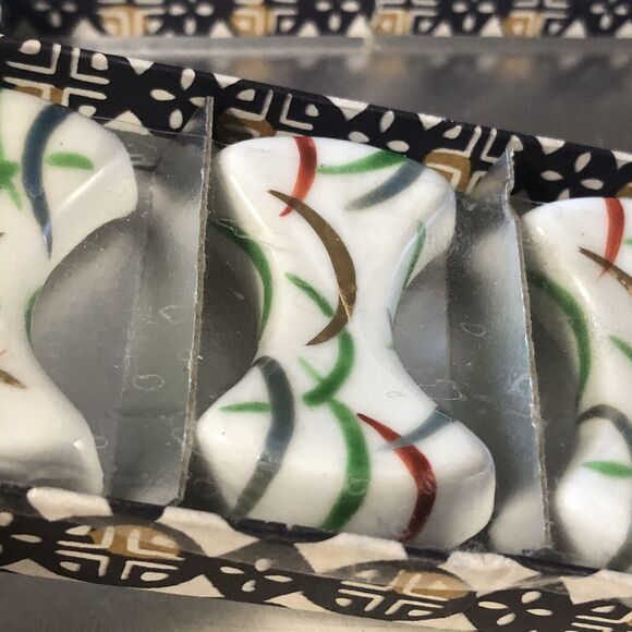 Ceramic Knife Chopstick Sushi Rests Abstract Painted Japanese Set of 5 New w/Box - Picture 4 of 10